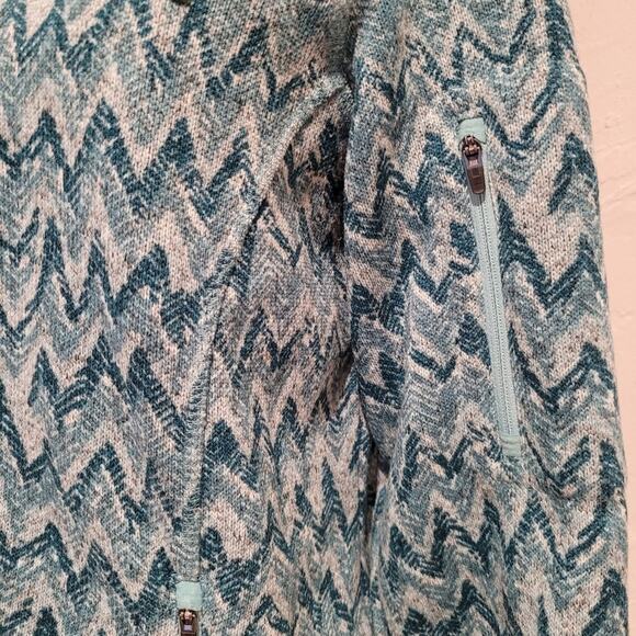 L.L. Bean Full Zip Sweater Fleece Jacket Green Chevron Tree Print, Size Medium - Picture 5 of 9